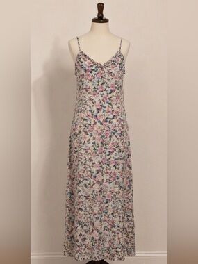NWT ZARA Floral Maxi Dress Cottagecore Slit Pink Blue Strappy Sz Medium
